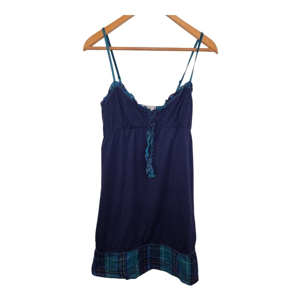 Lei Babydoll Navyâ Plaid Cami Dress Womens Large Y2K Coquette Cottagecore NWT